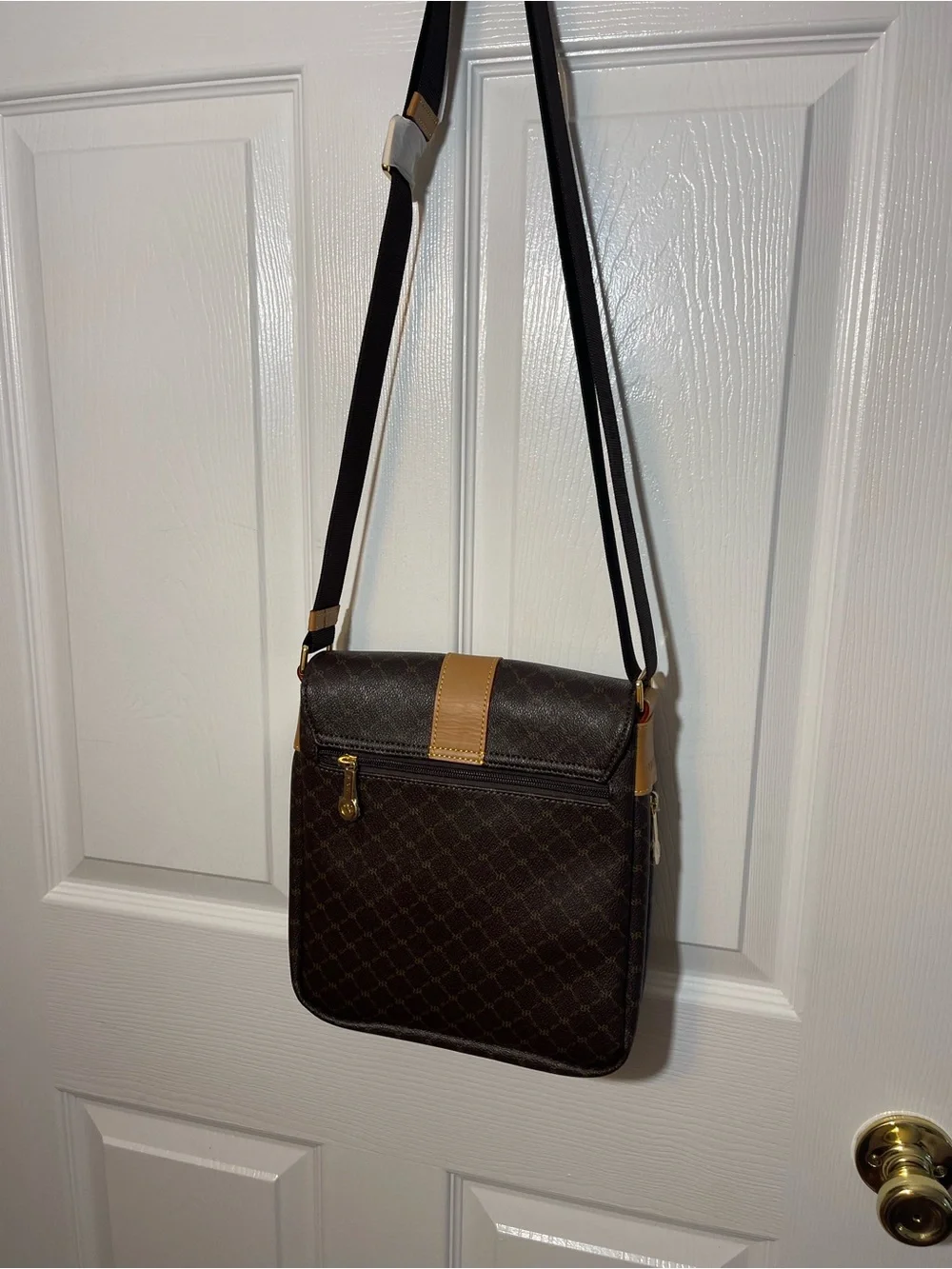 Rioni Dark Brown Messenger Bag with Tan Accent